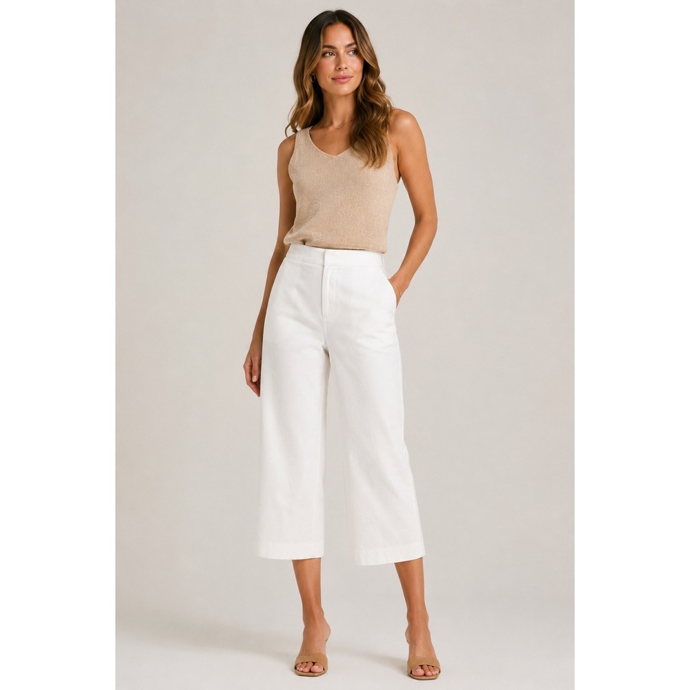 Nordstrom Collection Womens White Wide Leg Crop Pants Cotton Stretch Size 6